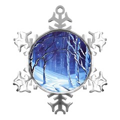 Landscape Outdoors Greeting Card Snow Forest Woods Nature Path Trail Santa s Village Metal Small Snowflake Ornament by Posterlux