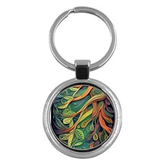 Outdoors Night Setting Scene Forest Woods Light Moonlight Nature Wilderness Leaves Branches Abstract Key Chain (round) by Posterlux