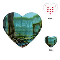 Boat Canoe Swamp Bayou Roots Moss Log Nature Scene Landscape Water Lake Setting Abandoned Rowboat Fi Playing Cards Single Design (heart) by Posterlux