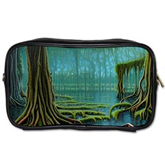 Boat Canoe Swamp Bayou Roots Moss Log Nature Scene Landscape Water Lake Setting Abandoned Rowboat Fi Toiletries Bag (two Sides) by Posterlux