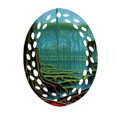 Boat Canoe Swamp Bayou Roots Moss Log Nature Scene Landscape Water Lake Setting Abandoned Rowboat Fi Ornament (oval Filigree) by Posterlux