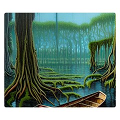 Boat Canoe Swamp Bayou Roots Moss Log Nature Scene Landscape Water Lake Setting Abandoned Rowboat Fi Two Sides Premium Plush Fleece Blanket (kids Size) by Posterlux