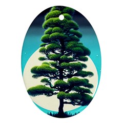 Pine Moon Tree Landscape Nature Scene Stars Setting Night Midnight Full Moon Ornament (oval) by Posterlux