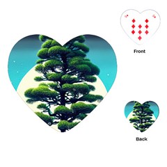 Pine Moon Tree Landscape Nature Scene Stars Setting Night Midnight Full Moon Playing Cards Single Design (heart) by Posterlux