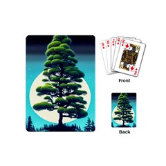 Pine Moon Tree Landscape Nature Scene Stars Setting Night Midnight Full Moon Playing Cards Single Design (mini) by Posterlux