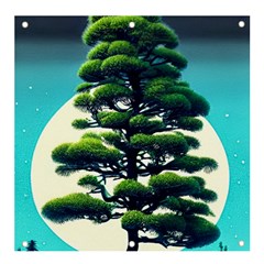 Pine Moon Tree Landscape Nature Scene Stars Setting Night Midnight Full Moon Banner And Sign 4  X 4  by Posterlux