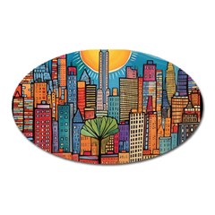 City New York Nyc Skyscraper Skyline Downtown Night Business Urban Travel Landmark Building Architec Oval Magnet by Posterlux