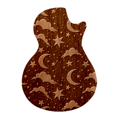 Night Moon Seamless Guitar Shape Wood Guitar Pick Holder Case And Picks Set