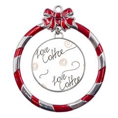 Seamless Pattern Coffee Text Metal Red Ribbon Round Ornament by Maspions