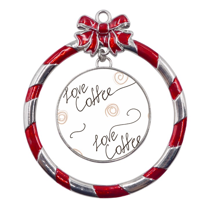 Seamless Pattern Coffee Text Metal Red Ribbon Round Ornament