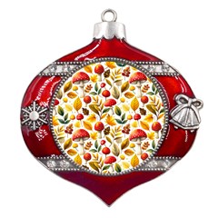 Mushroom Autumn Fall Metal Snowflake And Bell Red Ornament by Maspions