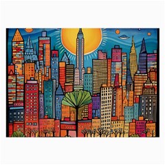 City New York Nyc Skyscraper Skyline Downtown Night Business Urban Travel Landmark Building Architec Large Glasses Cloth (2 Sides) by Posterlux