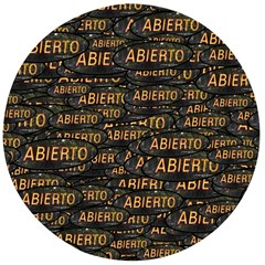 Abierto Neon Lettes Over Glass Motif Pattern Wooden Bottle Opener (round) by dflcprintsclothing