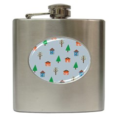 House Trees Pattern Background Hip Flask (6 Oz)