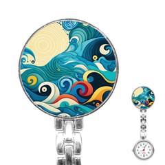 Waves Wave Ocean Sea Abstract Whimsical Stainless Steel Nurses Watch by Maspions