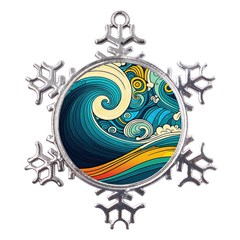 Waves Ocean Sea Abstract Whimsical Art Metal Large Snowflake Ornament