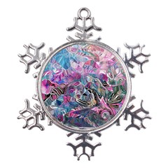 Pink Swirls Blend  Metal Large Snowflake Ornament by kaleidomarblingart