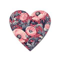 Vintage Floral Poppies Heart Magnet