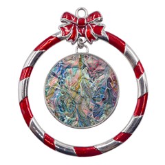 Abstract Flows Metal Red Ribbon Round Ornament by kaleidomarblingart