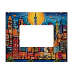 City New York Nyc Skyscraper Skyline Downtown Night Business Urban Travel Landmark Building Architec White Tabletop Photo Frame 4 x6  by Posterlux