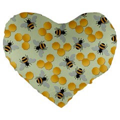 Bees Pattern Honey Bee Bug Honeycomb Honey Beehive Large 19  Premium Heart Shape Cushions