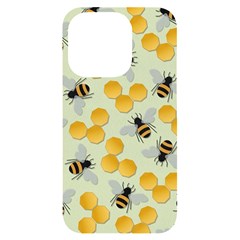 Bees Pattern Honey Bee Bug Honeycomb Honey Beehive Iphone 14 Pro Black Uv Print Case