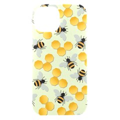 Bees Pattern Honey Bee Bug Honeycomb Honey Beehive Iphone 15 Black Uv Print Pc Hardshell Case by Bedest