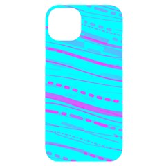 Wave Stripe Pattern Design Aqua Iphone 14 Plus Black Uv Print Case by Ndabl3x