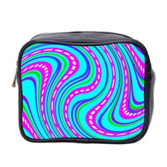 Swirls Pattern Design Bright Aqua Mini Toiletries Bag (two Sides) by Ndabl3x