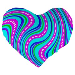 Swirls Pattern Design Bright Aqua Large 19  Premium Heart Shape Cushions