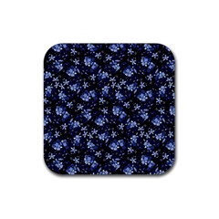 Stylized Floral Intricate Pattern Design Black Backgrond Rubber Coaster (square) by dflcprintsclothing