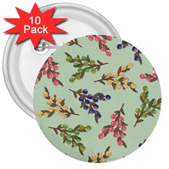 Berries Flowers Pattern Print 3  Buttons (10 Pack) 