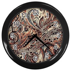 Paisley Print Musical Notes5 Wall Clock (black) by RiverRootz