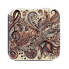 Paisley Print Musical Notes5 Square Metal Box (black) by RiverRootz