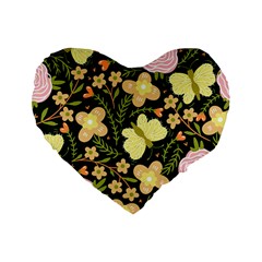 Flowers Rose Blossom Pattern Standard 16  Premium Heart Shape Cushions by Ndabl3x