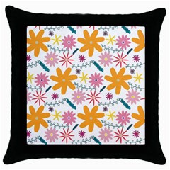 Pattern Background Vintage Floral Throw Pillow Case (black) by Ndabl3x