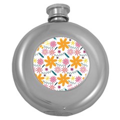 Pattern Background Vintage Floral Round Hip Flask (5 Oz)