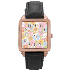 Pattern Background Vintage Floral Rose Gold Leather Watch 