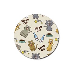 Happy Cats Pattern Background Rubber Coaster (round)