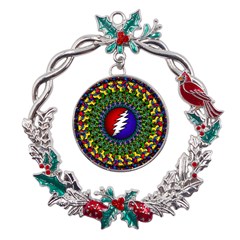 Grateful Dead Bear Pattern Metal X mas Wreath Holly Leaf Ornament