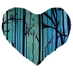 Nature Outdoors Night Trees Scene Forest Woods Light Moonlight Wilderness Stars Large 19  Premium Flano Heart Shape Cushions