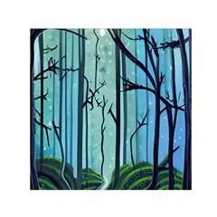 Nature Outdoors Night Trees Scene Forest Woods Light Moonlight Wilderness Stars Square Satin Scarf (30  X 30 )