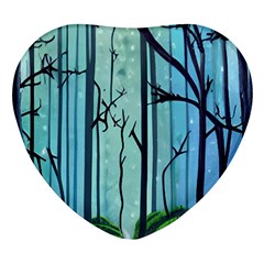 Nature Outdoors Night Trees Scene Forest Woods Light Moonlight Wilderness Stars Heart Glass Fridge Magnet (4 Pack)