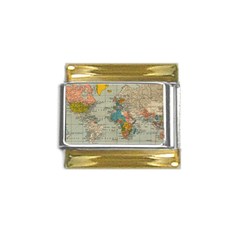 Vintage World Map Gold Trim Italian Charm (9mm)