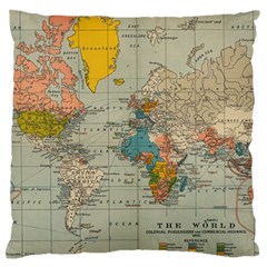 Vintage World Map Large Premium Plush Fleece Cushion Case (two Sides)