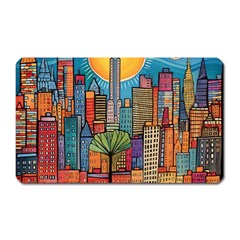 City New York Nyc Skyscraper Skyline Downtown Night Business Urban Travel Landmark Building Architec Magnet (rectangular) by Posterlux