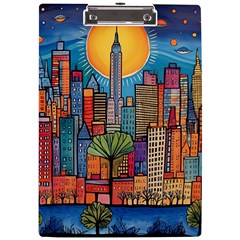 City New York Nyc Skyscraper Skyline Downtown Night Business Urban Travel Landmark Building Architec A4 Acrylic Clipboard by Posterlux