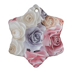 Pastel Rose  Flower Blue Pink White Snowflake Ornament (two Sides)