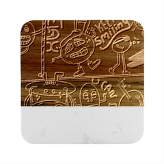 Keep Smiling Doodle Marble Wood Coaster (square)