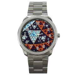 Fractal Triangle Geometric Abstract Pattern Sport Metal Watch